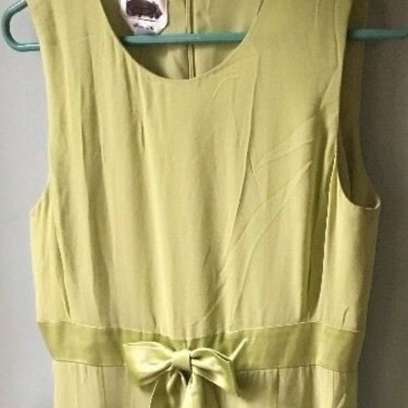 TALBOTS size 6 Green Silk Dress flounced skirt bow - Picture 1 of 6